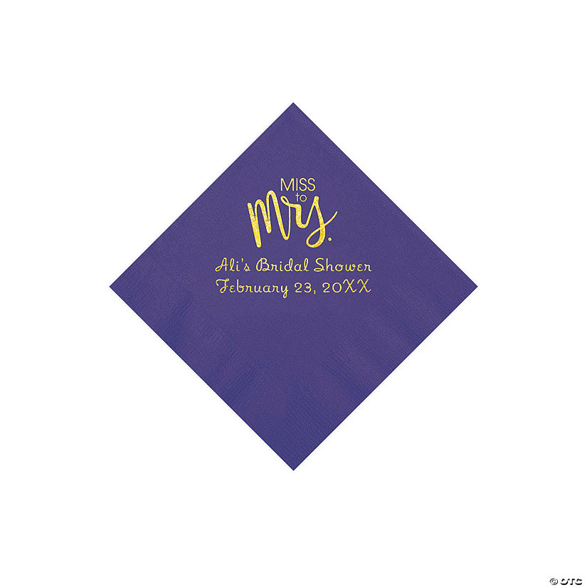 Purple Miss to Mrs. Personalized Napkins with Gold Foil - Beverage Image Thumbnail