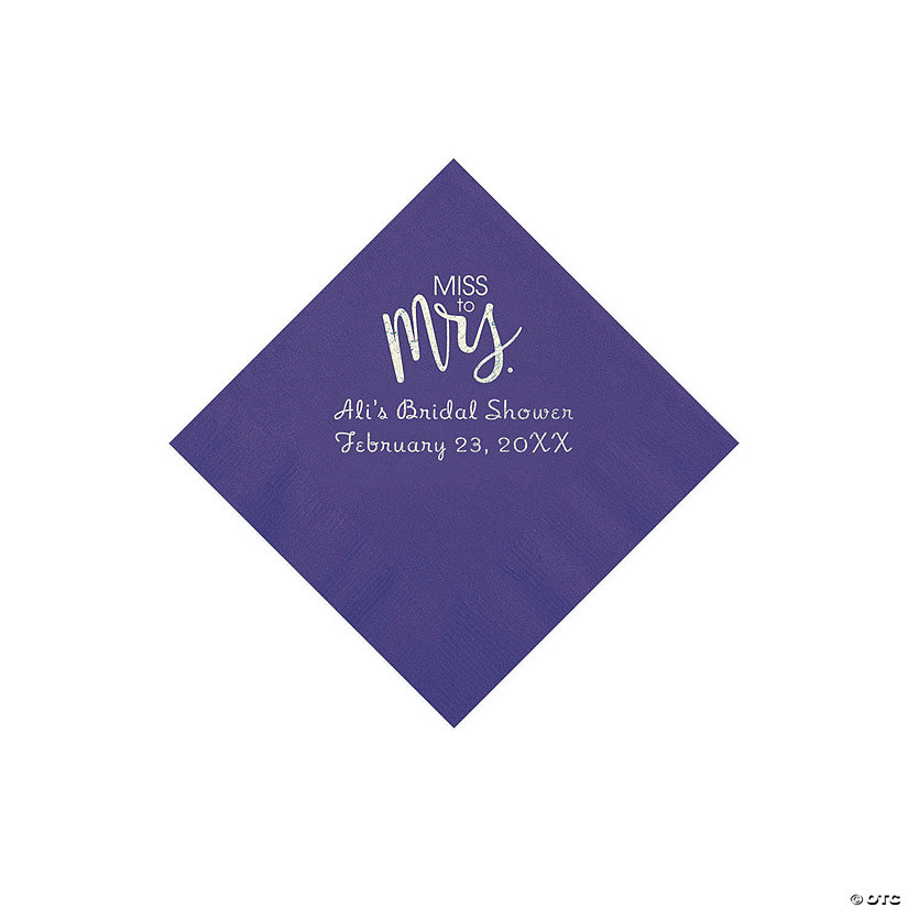 Purple Miss to Mrs. Personalized Napkins with Silver Foil - Beverage Image