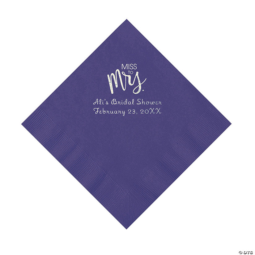 Purple Miss to Mrs. Personalized Napkins with Silver Foil - Luncheon Image Thumbnail