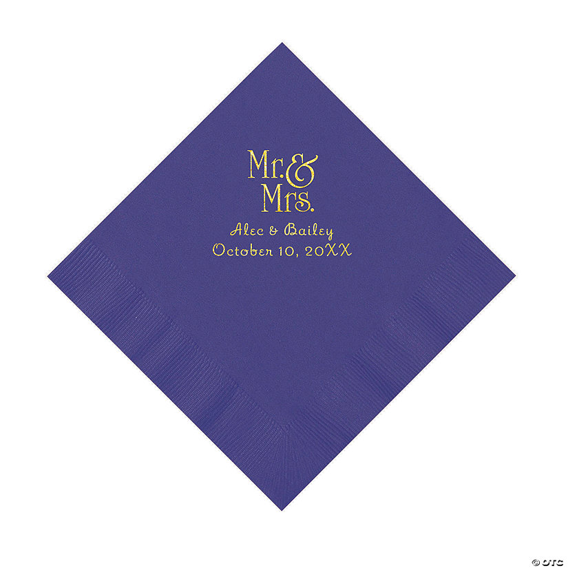 Purple Mr. & Mrs. Personalized Napkins with Gold Foil - 50 Pc. Luncheon Image