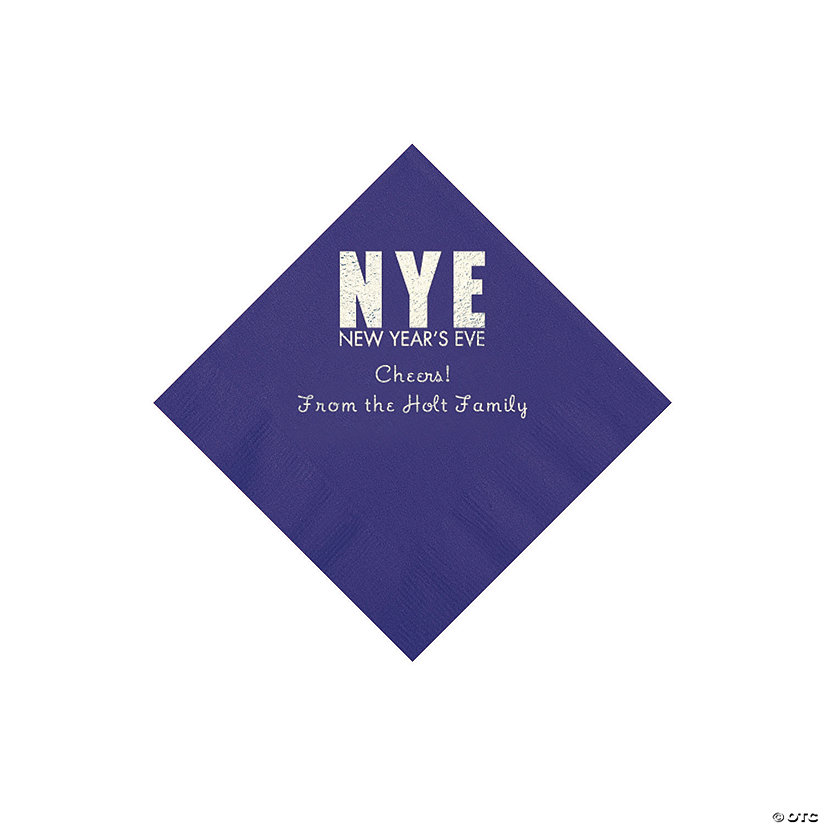 Purple New Year&#8217;s Eve Personalized Napkins with Silver Foil - Beverage Image Thumbnail