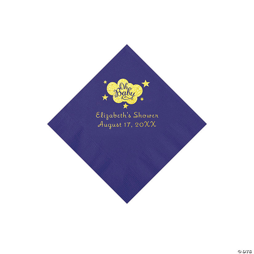 Purple Oh Baby Personalized Napkins with Gold Foil - 50 Pc. Beverage Image