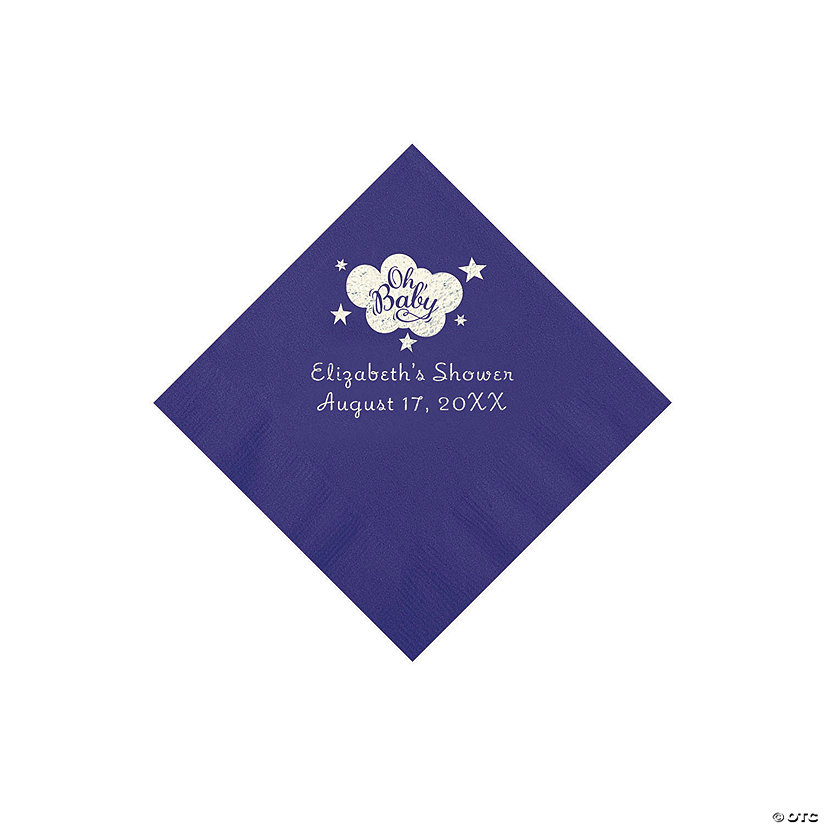 Purple Oh Baby Personalized Napkins with Silver Foil - 50 Pc. Beverage Image Thumbnail