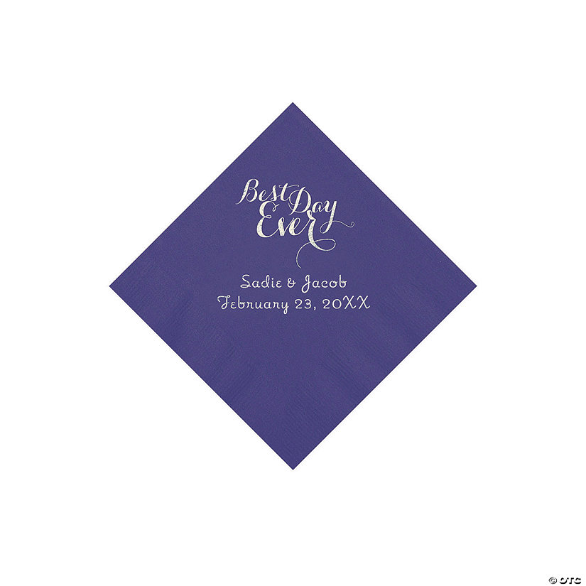 Purple Personalized Best Day Ever Napkins with Silver Foil - Beverage Image Thumbnail