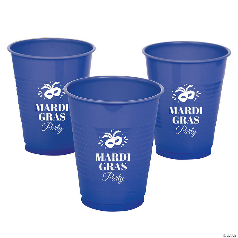 Purple Personalized Mardi Gras Mask Plastic Cups - 40 Pc. Image Thumbnail