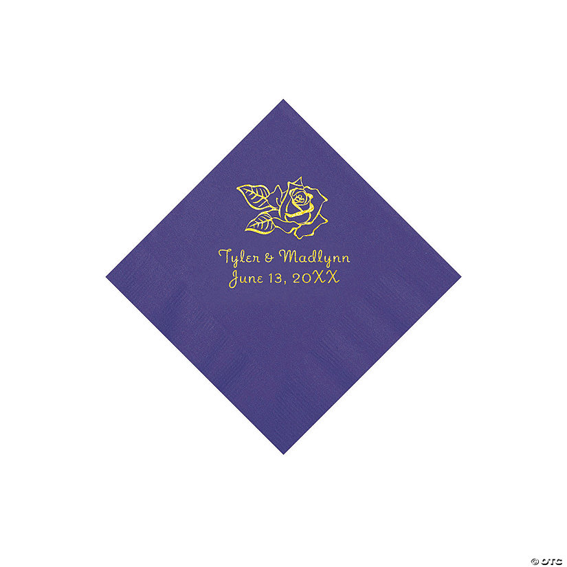 Purple Rose Personalized Napkins with Gold Foil - 50 Pc. Beverage Image Thumbnail