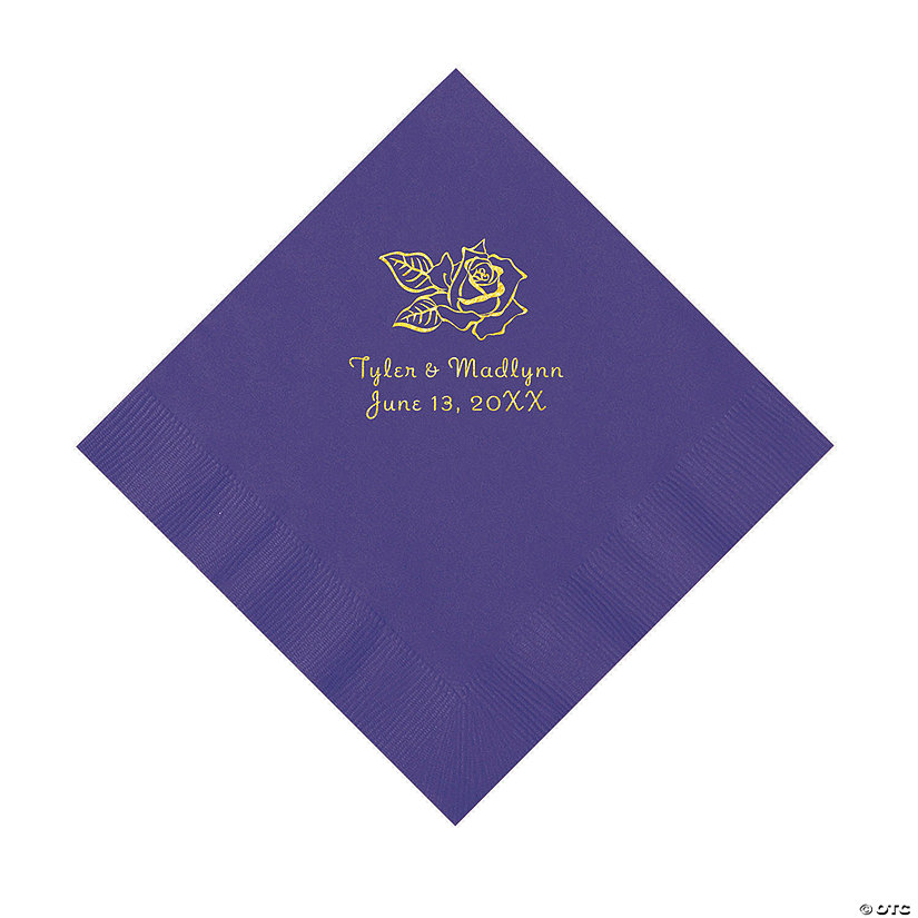 Purple Rose Personalized Napkins with Gold Foil - 50 Pc. Luncheon Image Thumbnail