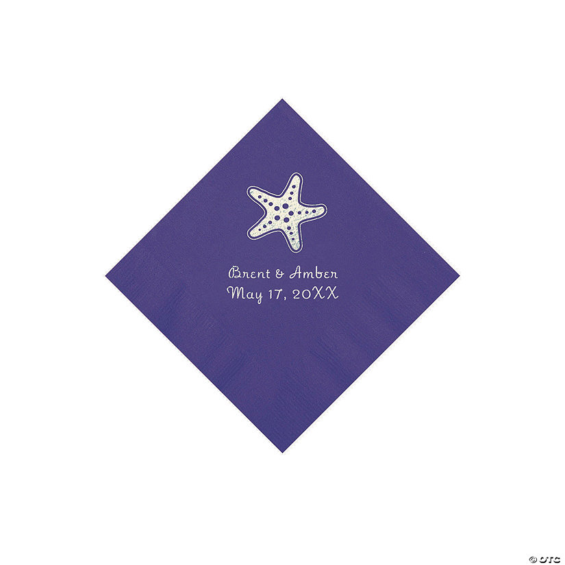 Purple Starfish Personalized Beverage Napkins - 50 Pc. Image Thumbnail