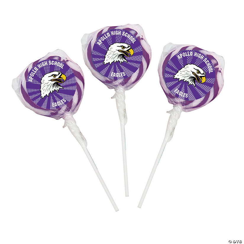Purple Team Spirit Custom Photo Swirl Lollipops - 24 Pc. Image