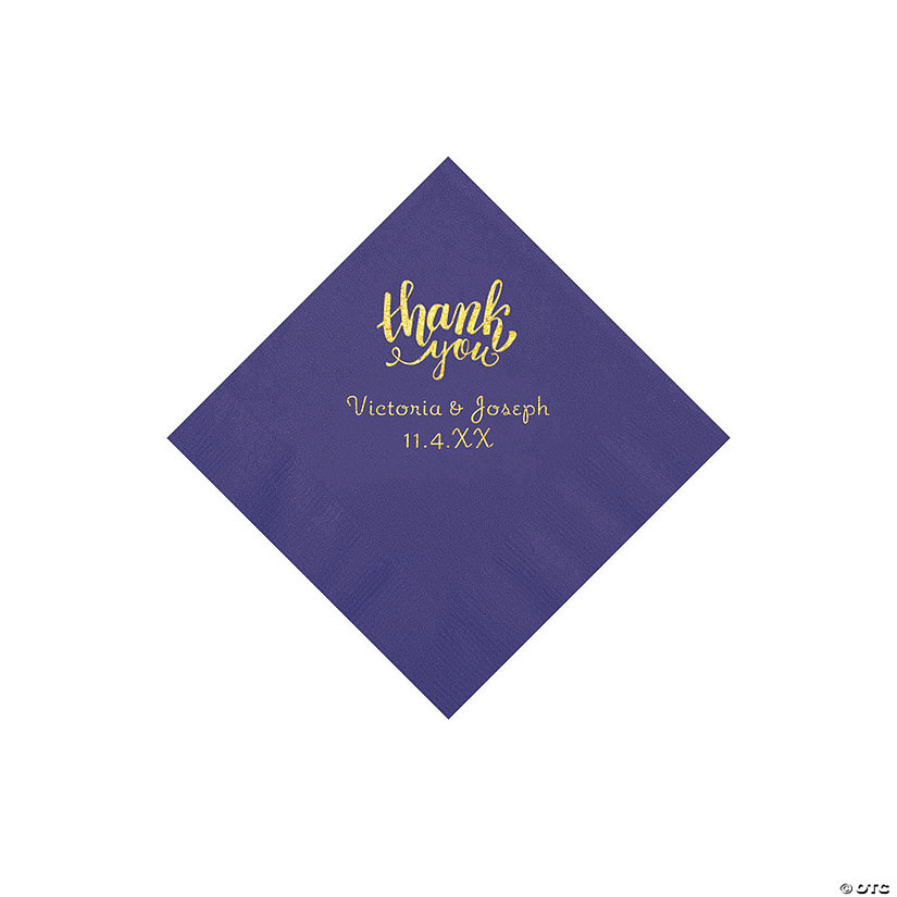 Purple Thank You Personalized Napkins with Gold Foil - Beverage Image Thumbnail