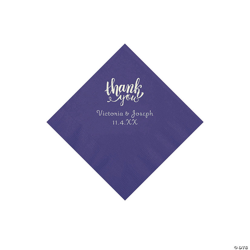 Purple Thank You Personalized Napkins with Silver Foil - Beverage Image Thumbnail