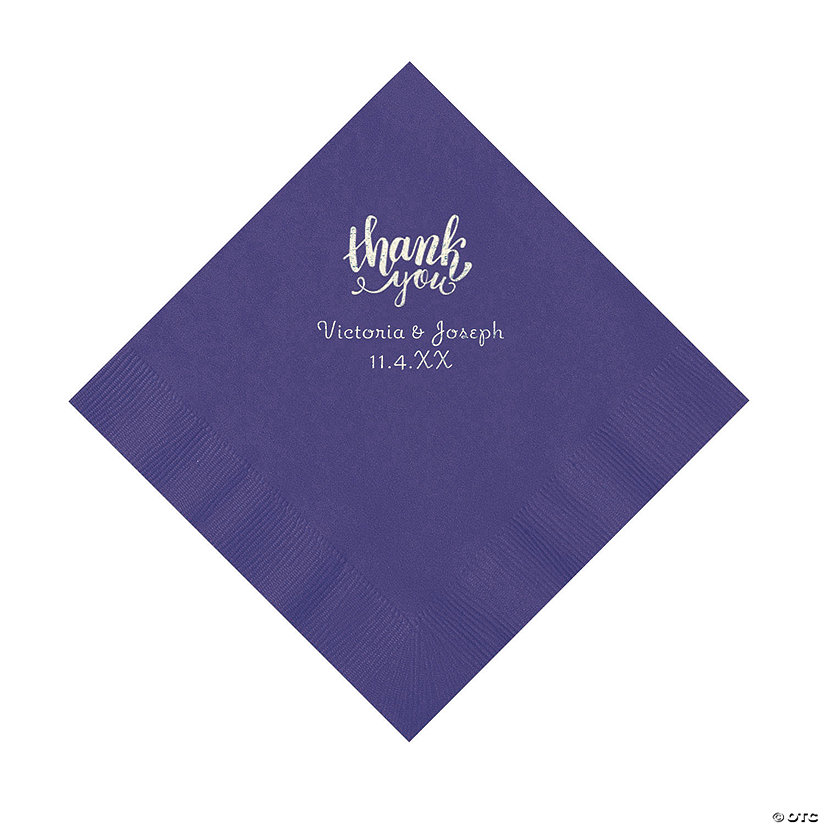 Purple Thank You Personalized Napkins with Silver Foil - Luncheon Image Thumbnail