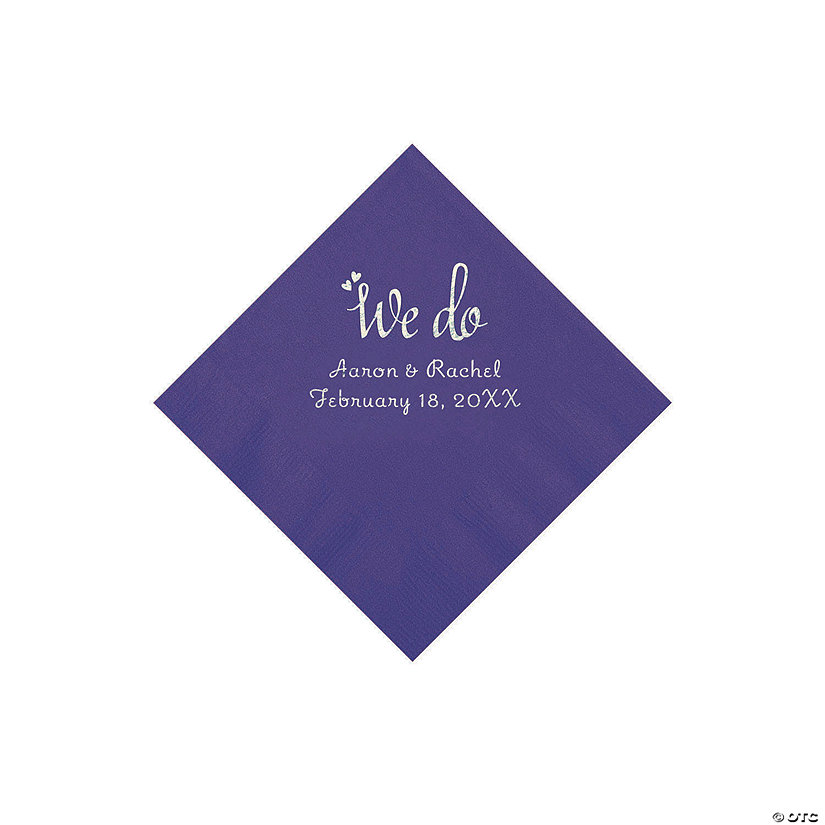 Purple We Do Personalized Napkins with Silver Foil - Beverage Image Thumbnail