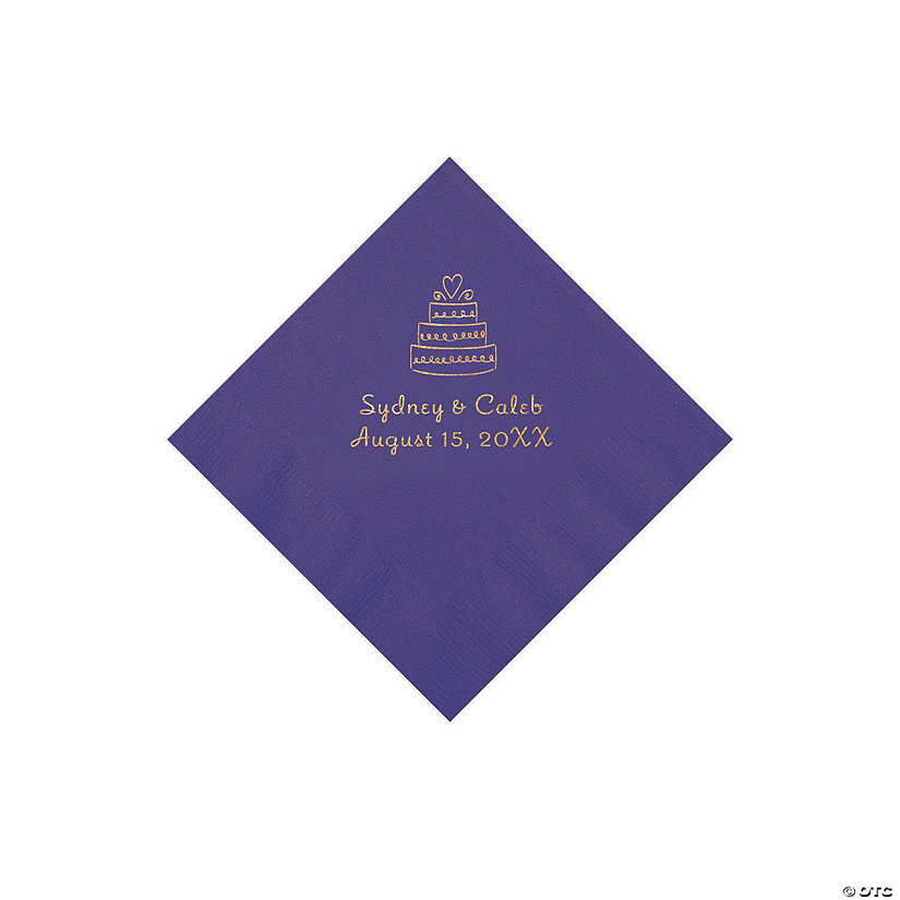 Purple Wedding Cake Personalized Napkins with Gold Foil - 50 Pc. Beverage Image Thumbnail
