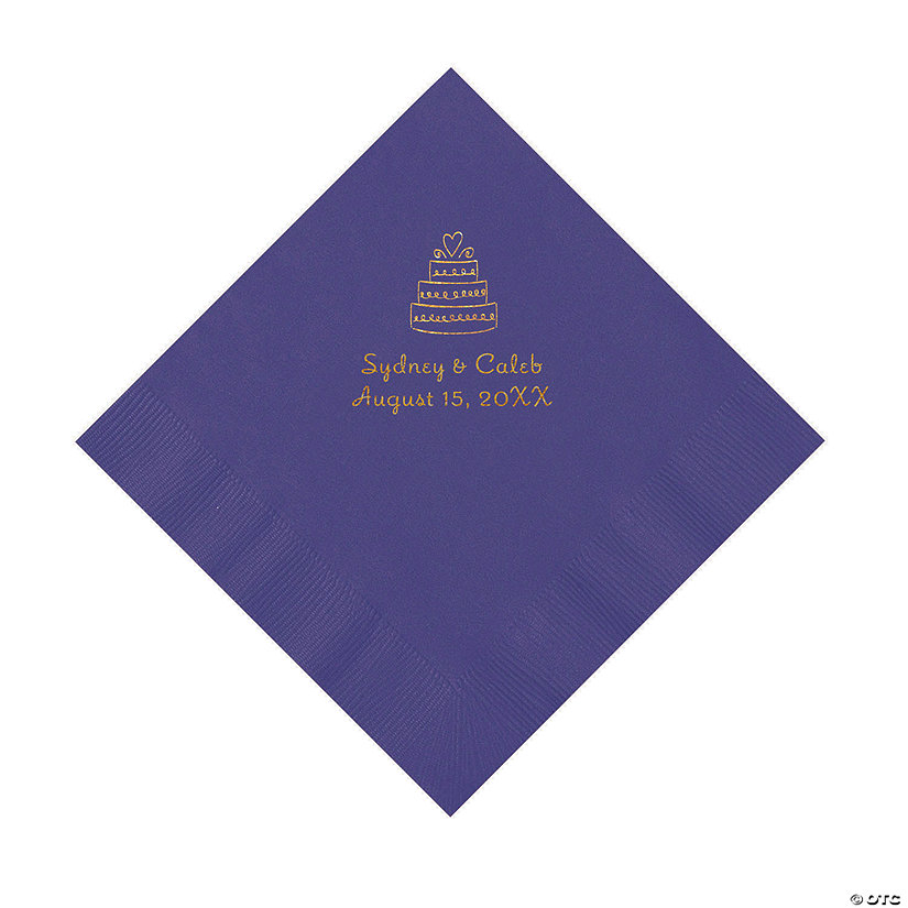 Purple Wedding Cake Personalized Napkins with Gold Foil - 50 Pc. Luncheon Image Thumbnail