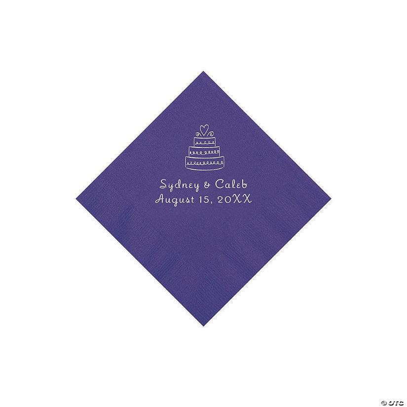 Purple Wedding Cake Personalized Napkins with Silver Foil - 50 Pc. Beverage Image Thumbnail
