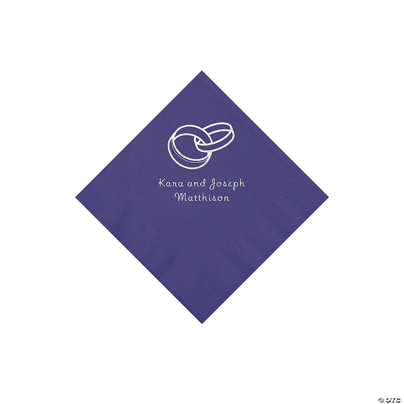 Purple Wedding Ring Personalized Napkins - 50 Pc. Beverage Image