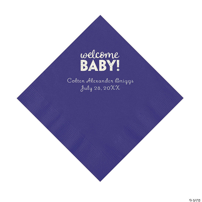 Purple Welcome Baby Personalized Napkins with Silver Foil - 50 Pc. Luncheon Image Thumbnail