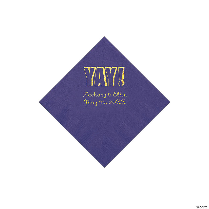 Purple Yay Personalized Napkins with Gold Foil - Beverage Image Thumbnail