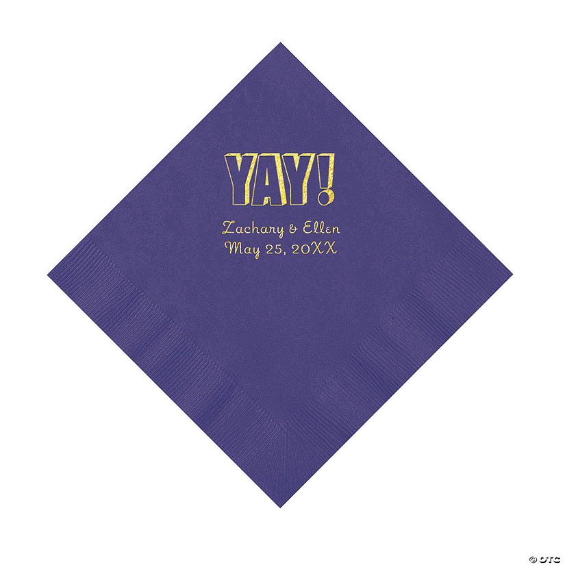 Purple Yay Personalized Napkins with Gold Foil - Luncheon Image Thumbnail