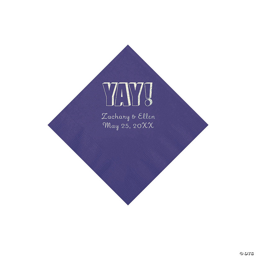 Purple Yay Personalized Napkins with Silver Foil - Beverage Image Thumbnail