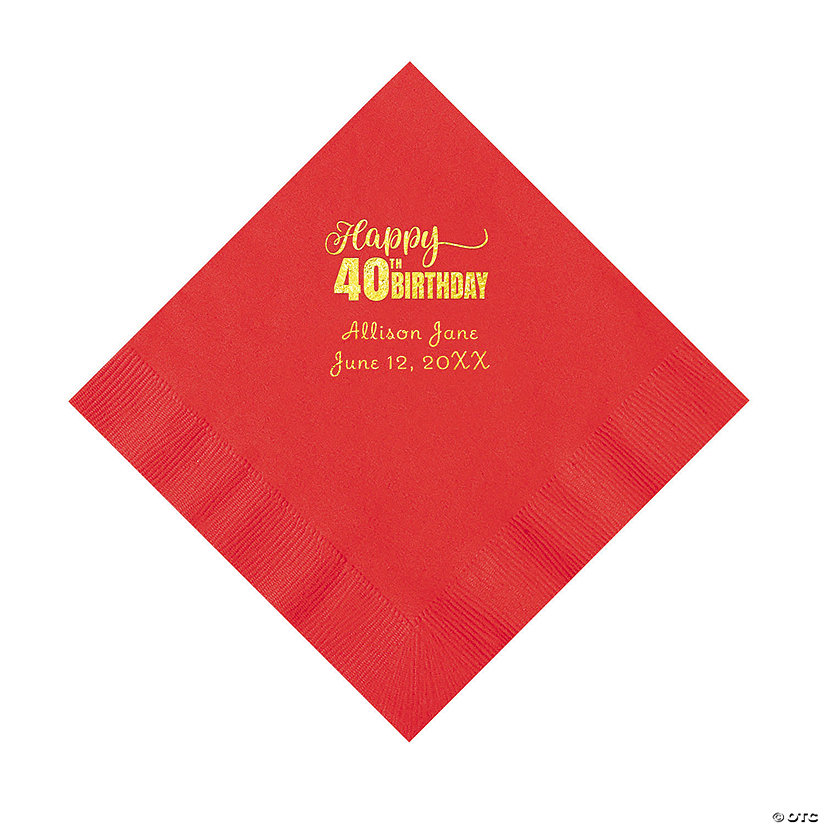Red 40th Birthday Personalized Napkins with Gold Foil - 50 Pc. Luncheon Image