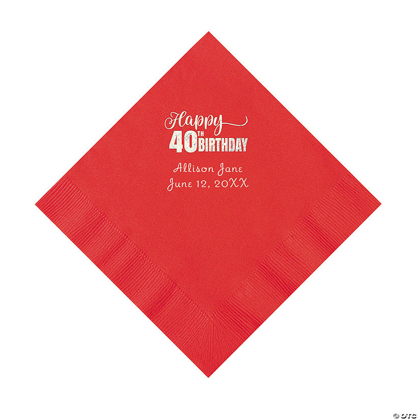 Red 40th Birthday Personalized Napkins with Silver Foil - 50 Pc. Luncheon Image Thumbnail