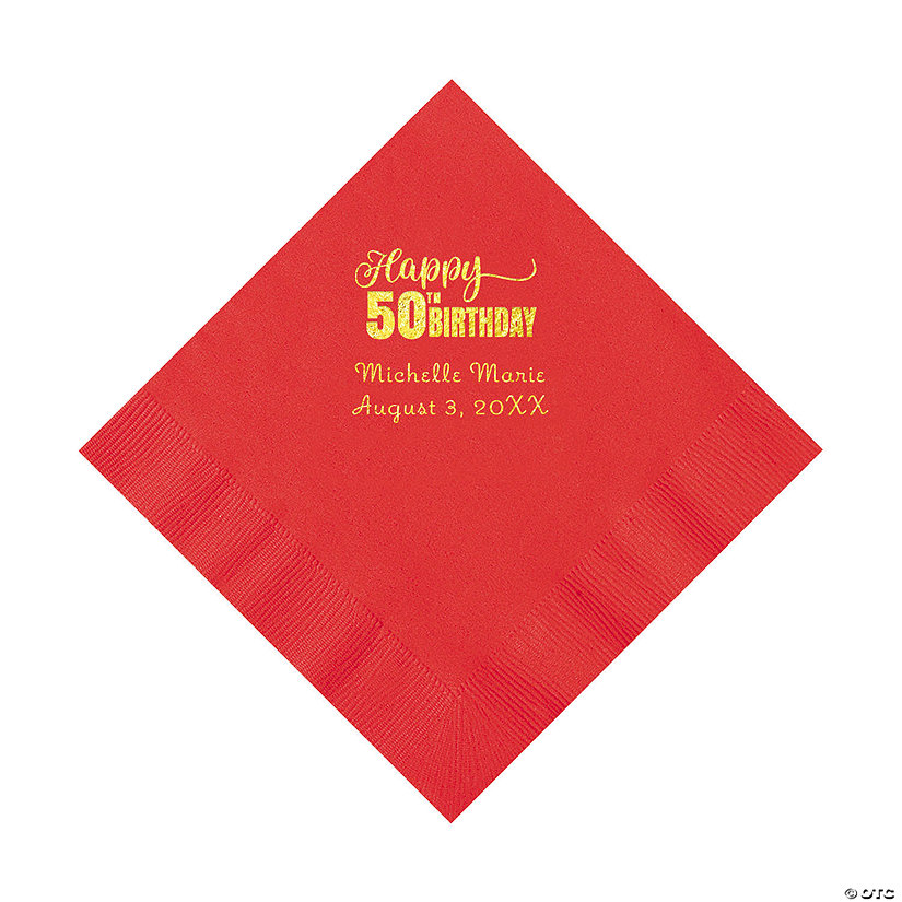 Red 50th Birthday Personalized Napkins with Gold Foil - 50 Pc. Luncheon Image