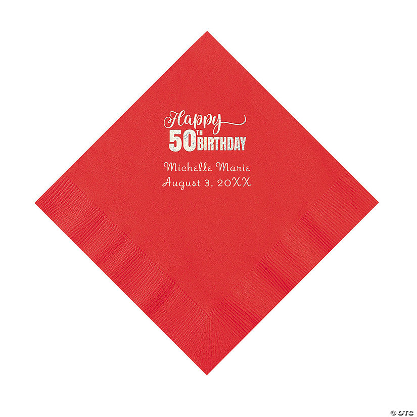 Red 50th Birthday Personalized Napkins with Silver Foil - 50 Pc. Luncheon Image Thumbnail