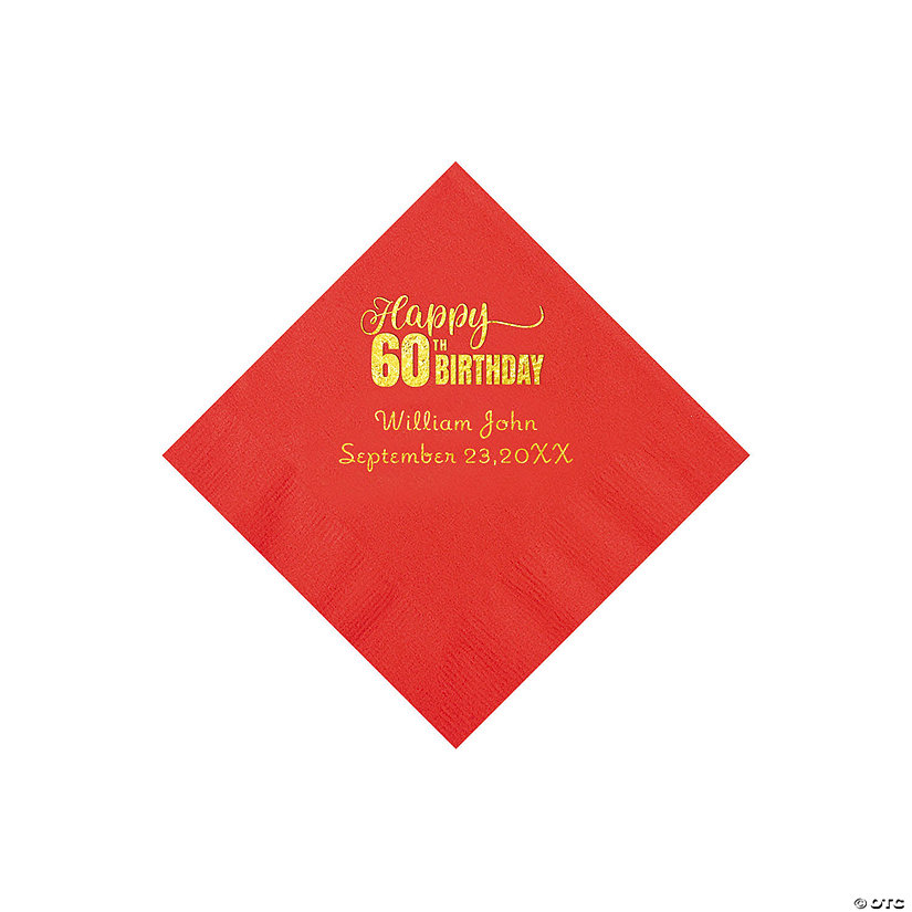 Red 60th Birthday Personalized Napkins with Gold Foil - 50 Pc. Beverage Image Thumbnail