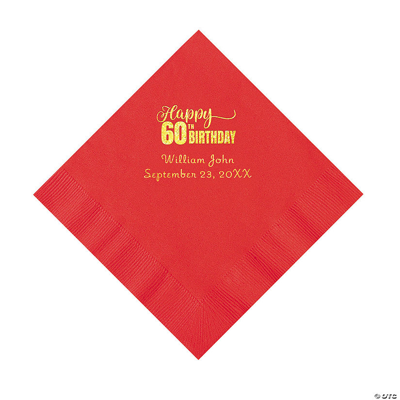 Red 60th Birthday Personalized Napkins with Gold Foil - 50 Pc. Luncheon Image Thumbnail