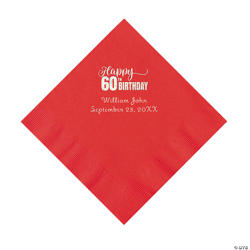 Red 60th Birthday Personalized Napkins with Silver Foil - 50 Pc. Luncheon Image Thumbnail