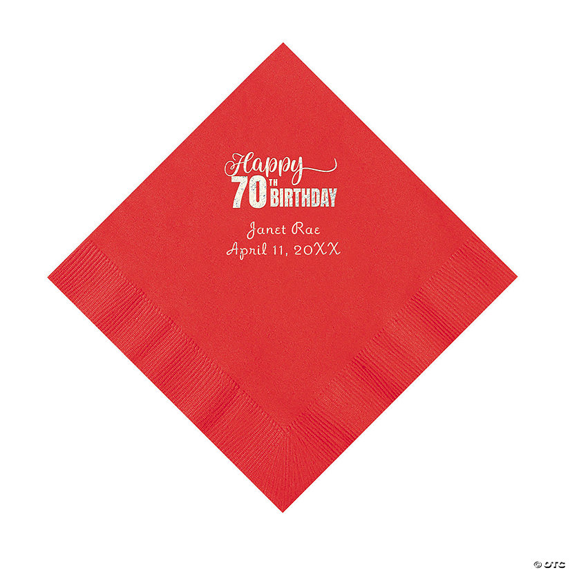 Red 70th Birthday Personalized Napkins with Silver Foil - 50 Pc. Luncheon Image Thumbnail