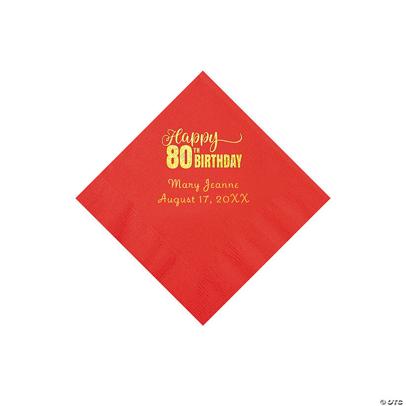 Red 80th Birthday Personalized Napkins with Gold Foil - 50 Pc. Beverage Image Thumbnail