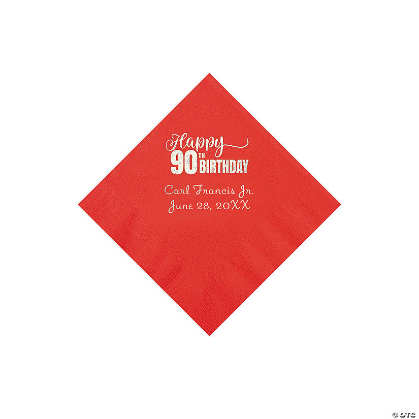 Red 90th Birthday Personalized Napkins with Silver Foil - 50 Pc. Beverage Image Thumbnail