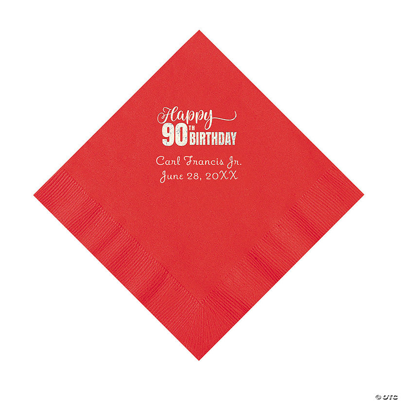 Red 90th Birthday Personalized Napkins with Silver Foil - 50 Pc. Luncheon Image Thumbnail