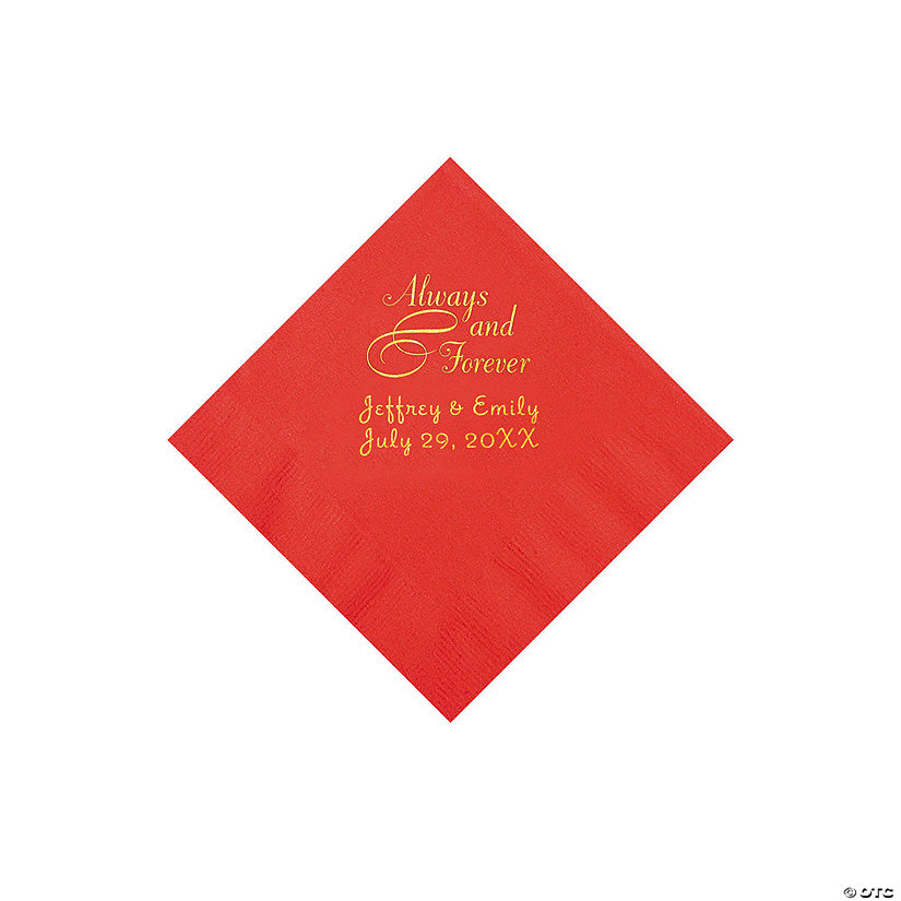 Red Always & Forever Personalized Napkins with Gold Foil - Beverage Image Thumbnail