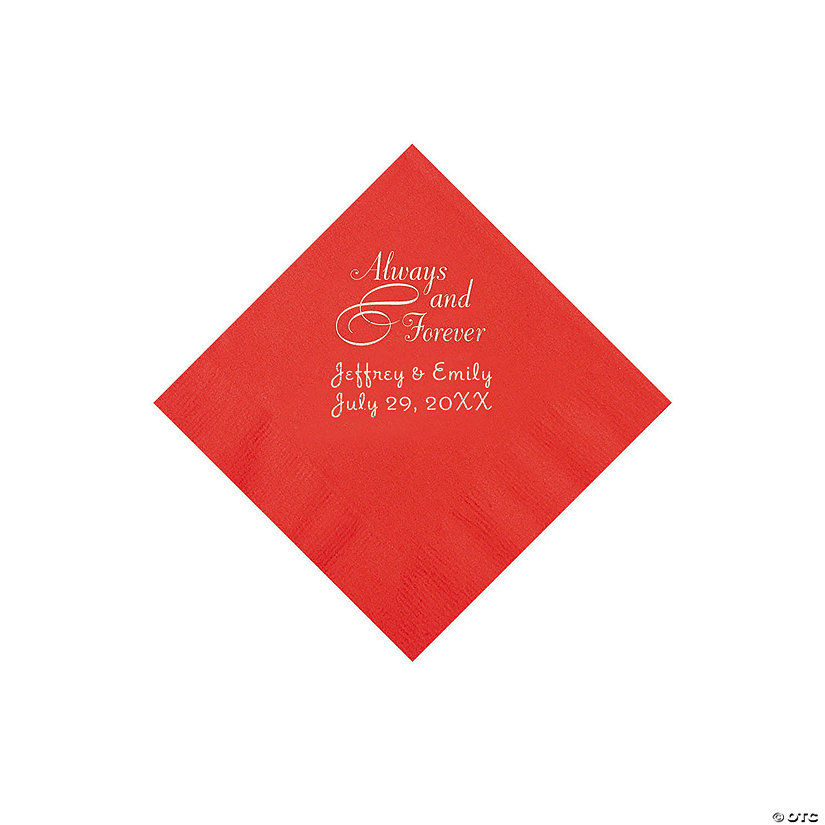 Red Always & Forever Personalized Napkins with Silver Foil - Beverage Image Thumbnail