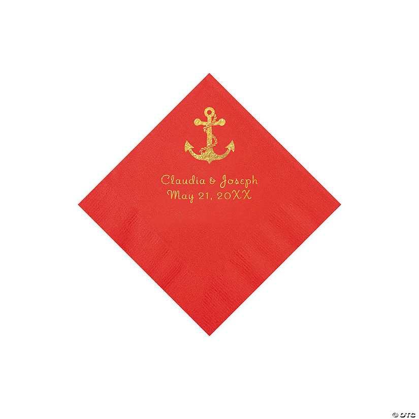 Red Anchor Personalized Napkins with Gold Foil - Beverage Image Thumbnail