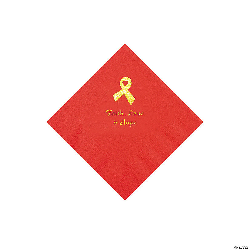 Red Awareness Ribbon Personalized Napkins with Gold Foil - 50 Pc. Beverage Image