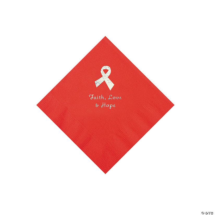 Red Awareness Ribbon Personalized Napkins with Silver Foil - 50 Pc. Beverage Image
