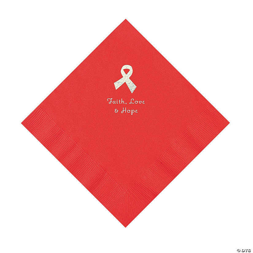 Red Awareness Ribbon Personalized Napkins with Silver Foil - 50 Pc. Luncheon Image