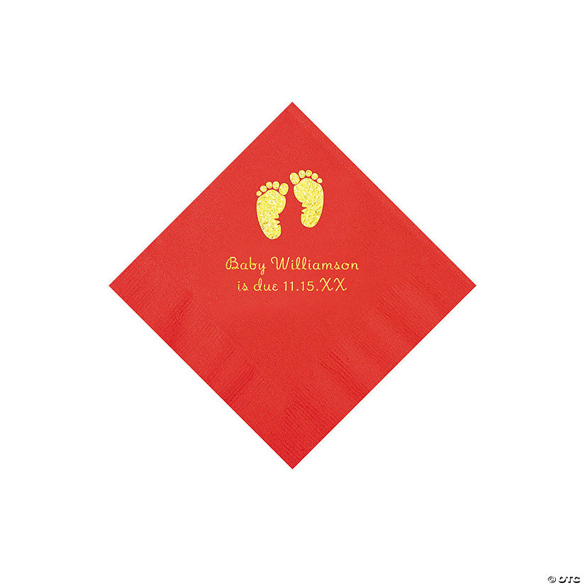 Red Baby Feet Personalized Napkins with Gold Foil - 50 Pc. Beverage Image Thumbnail