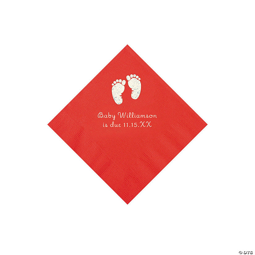 Red Baby Feet Personalized Napkins with Silver Foil - 50 Pc. Beverage Image Thumbnail