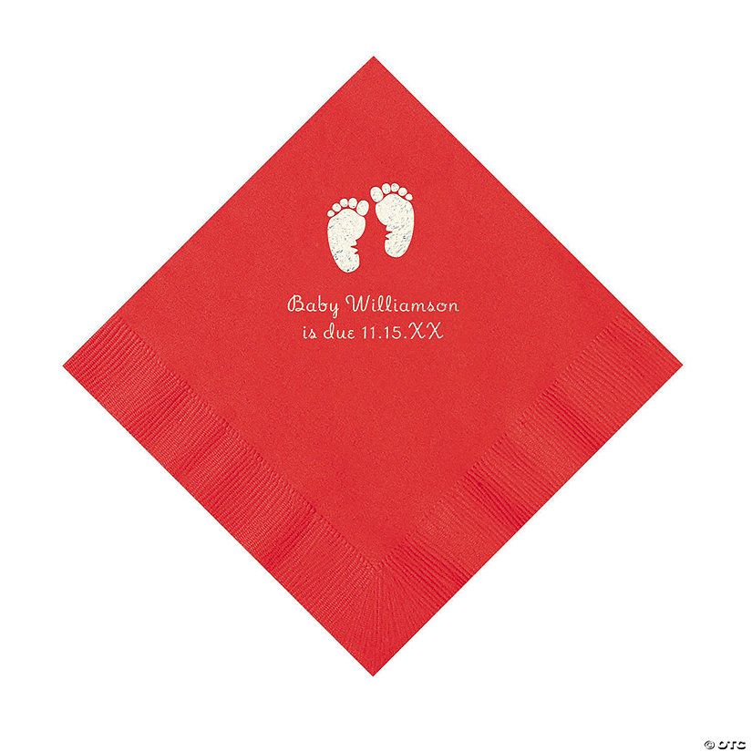 Red Baby Feet Personalized Napkins with Silver Foil - 50 Pc. Luncheon Image