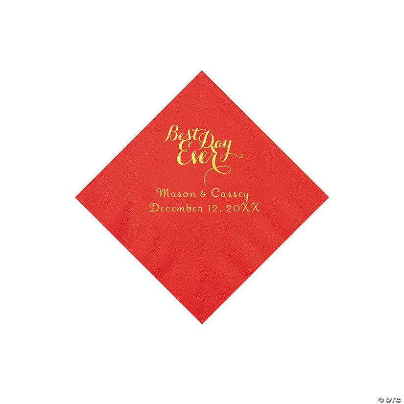 Red Best Day Personalized Napkins with Gold Foil - Beverage Image Thumbnail