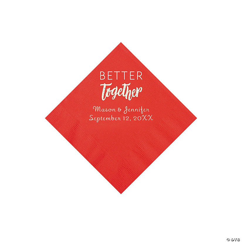 Red Better Together Personalized Napkins with Silver Foil - Beverage Image Thumbnail