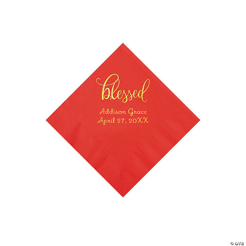 Red Blessed Personalized Napkins with Gold Foil - 50 Pc. Beverage Image