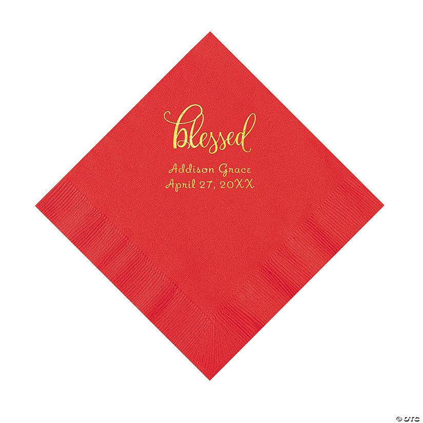 Red Blessed Personalized Napkins with Gold Foil - 50 Pc. Luncheon Image Thumbnail