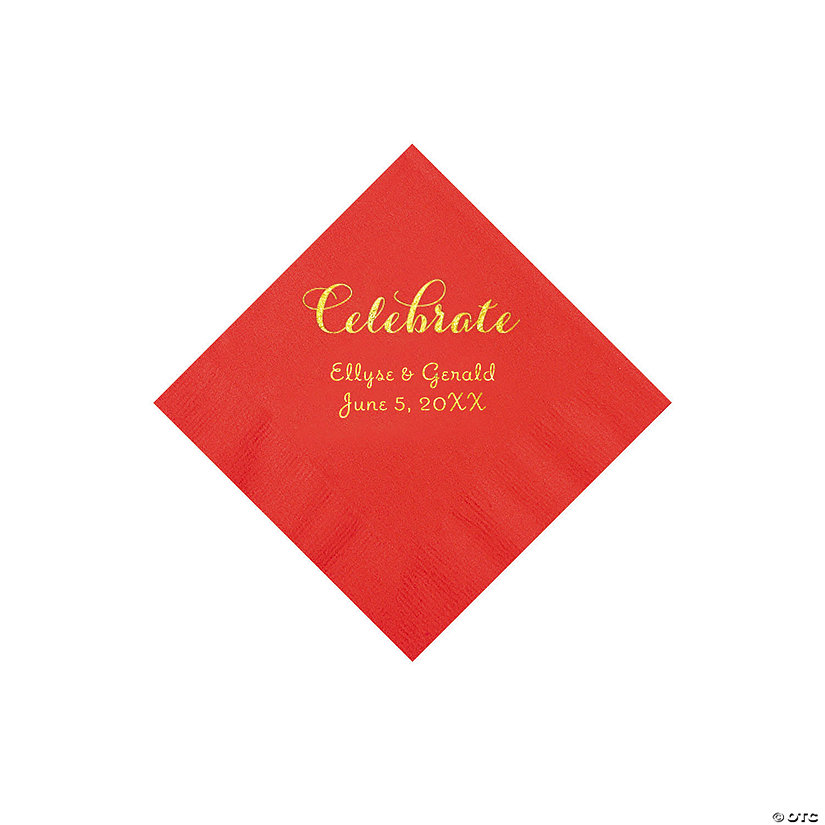 Red Celebrate Personalized Napkins with Gold Foil - Beverage Image Thumbnail